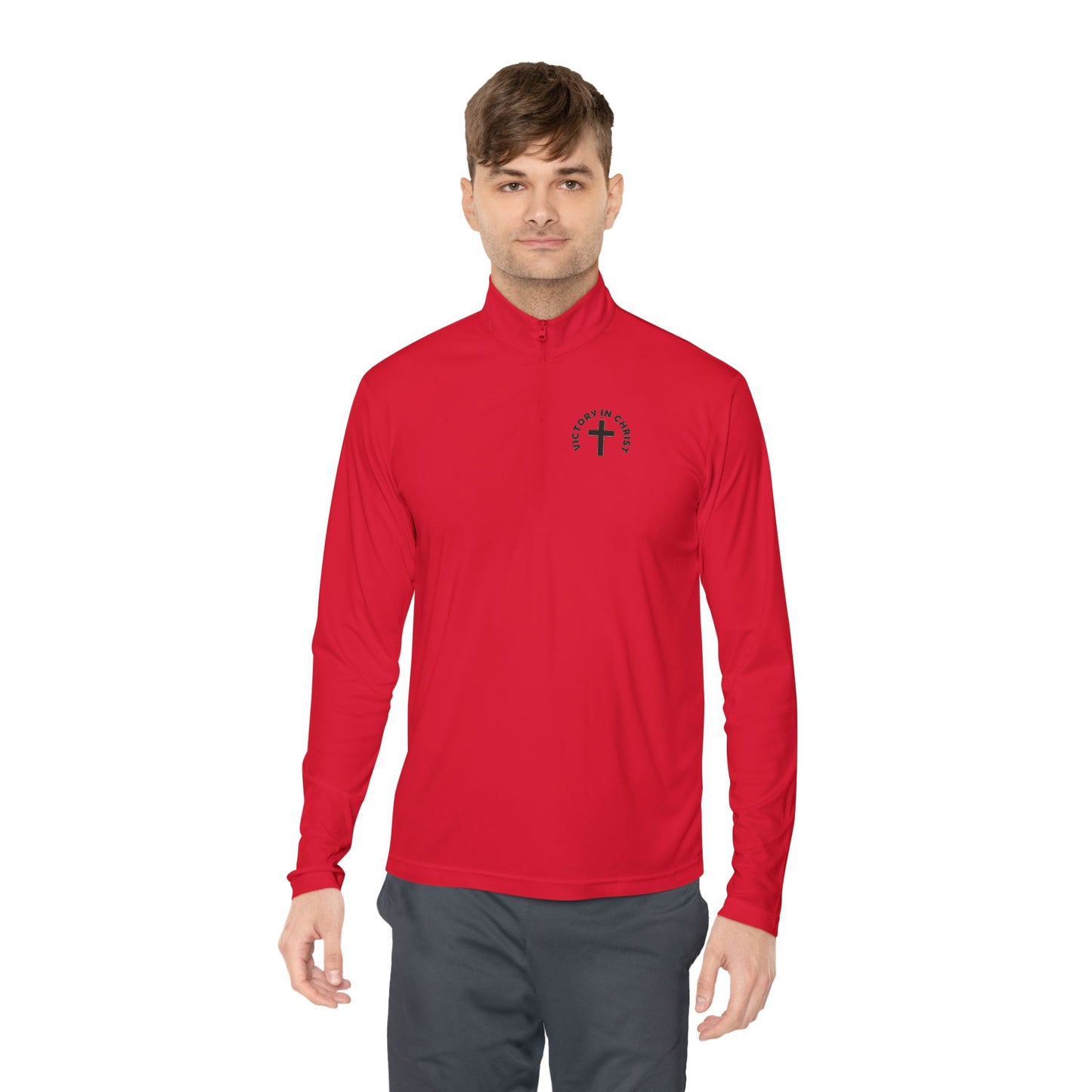 Unisex " Victory in Christ" Quarter-Zip Pullover - Stylish Comfort for Year-Round Adventures