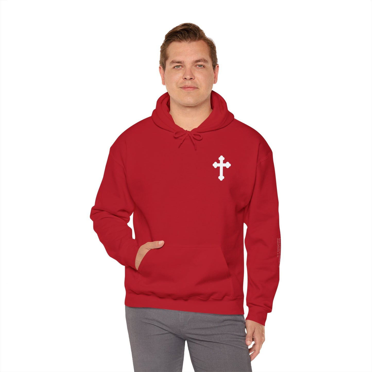 Philippians 4:13 Unisex Heavy Blend™ Hooded Sweatshirt with Cross Design - Cozy Streetwear for Any Occasion