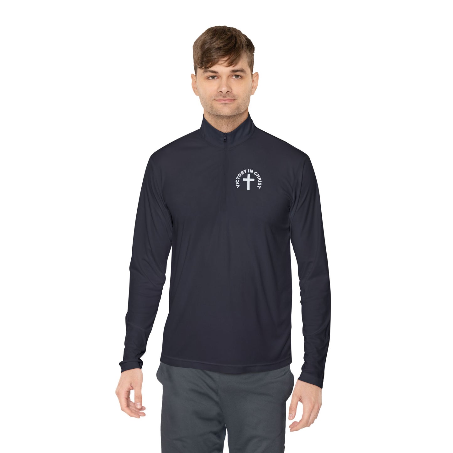 Unisex " Victory in Christ" Quarter-Zip Pullover - Stylish Comfort for Year-Round Adventures