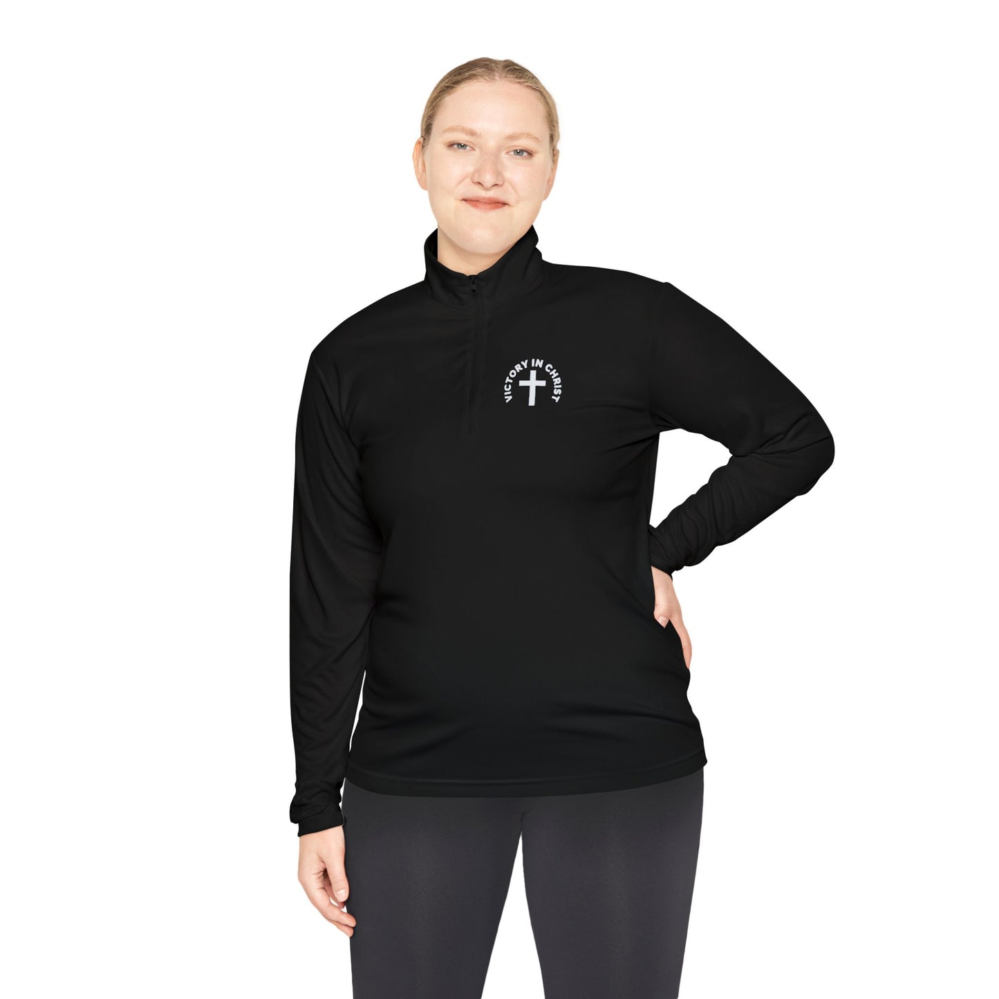 Unisex " Victory in Christ" Quarter-Zip Pullover - Stylish Comfort for Year-Round Adventures