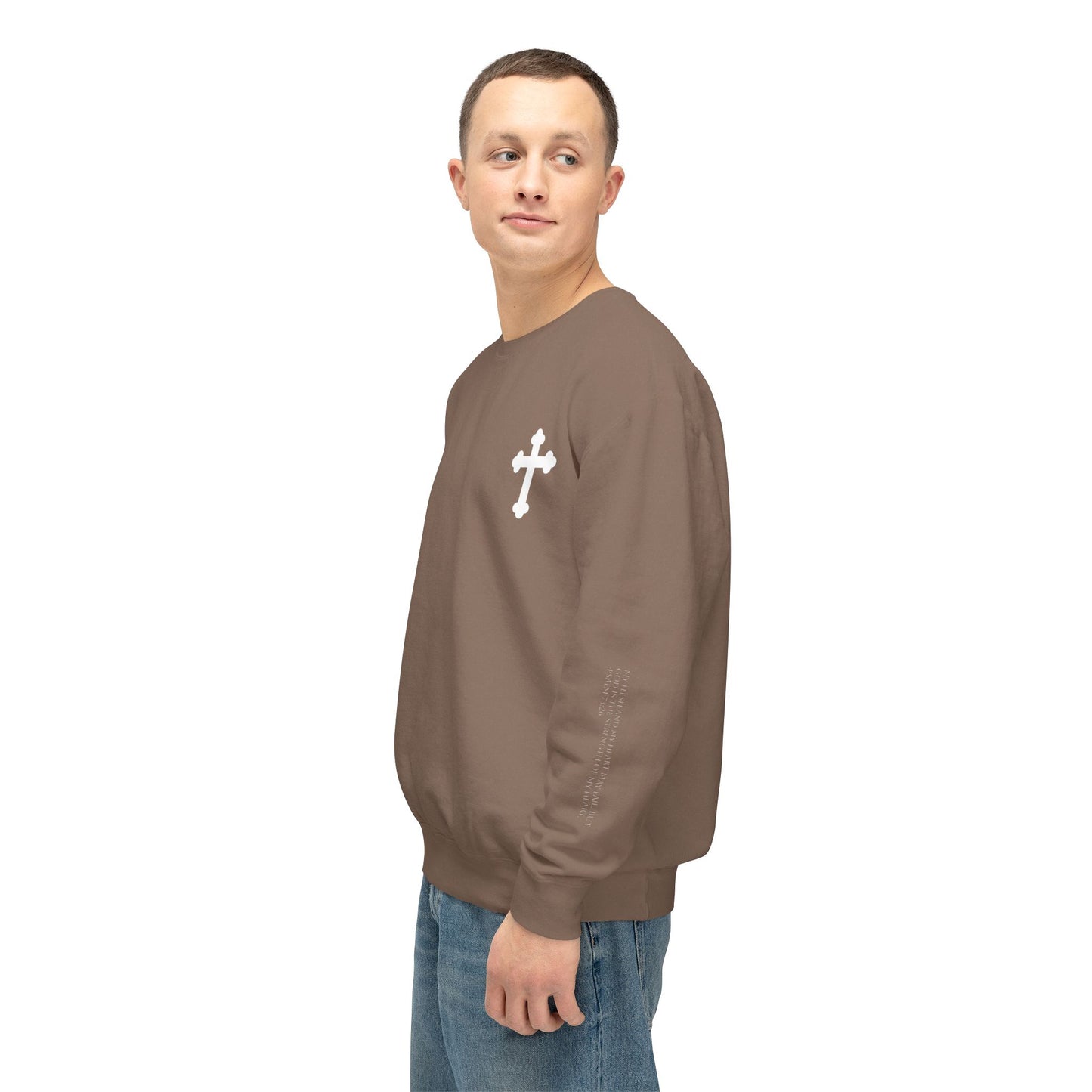 Unisex Lightweight Crewneck Sweatshirt with Cross Design - Casual Faith-Inspired Fashion