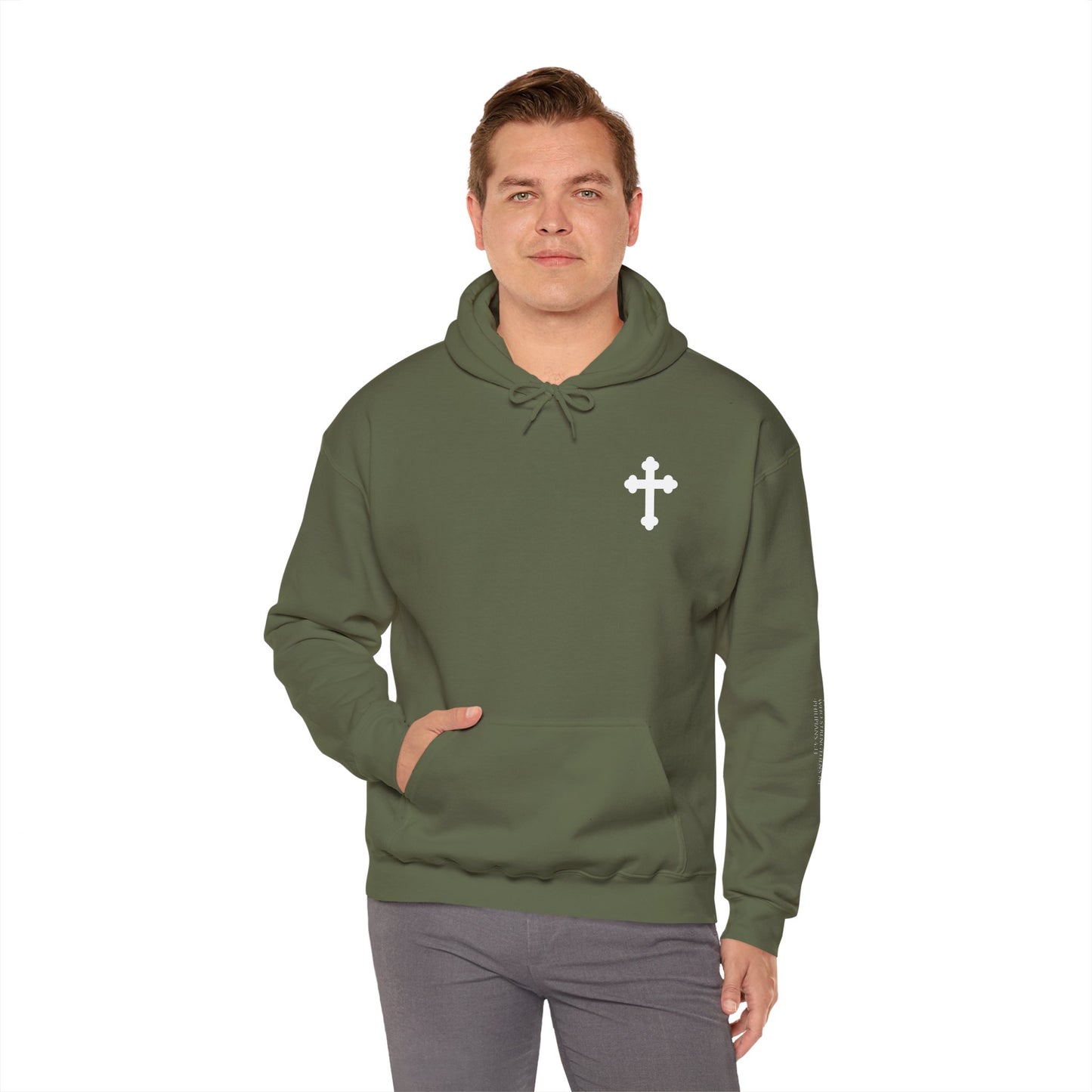 Philippians 4:13 Unisex Heavy Blend™ Hooded Sweatshirt with Cross Design - Cozy Streetwear for Any Occasion