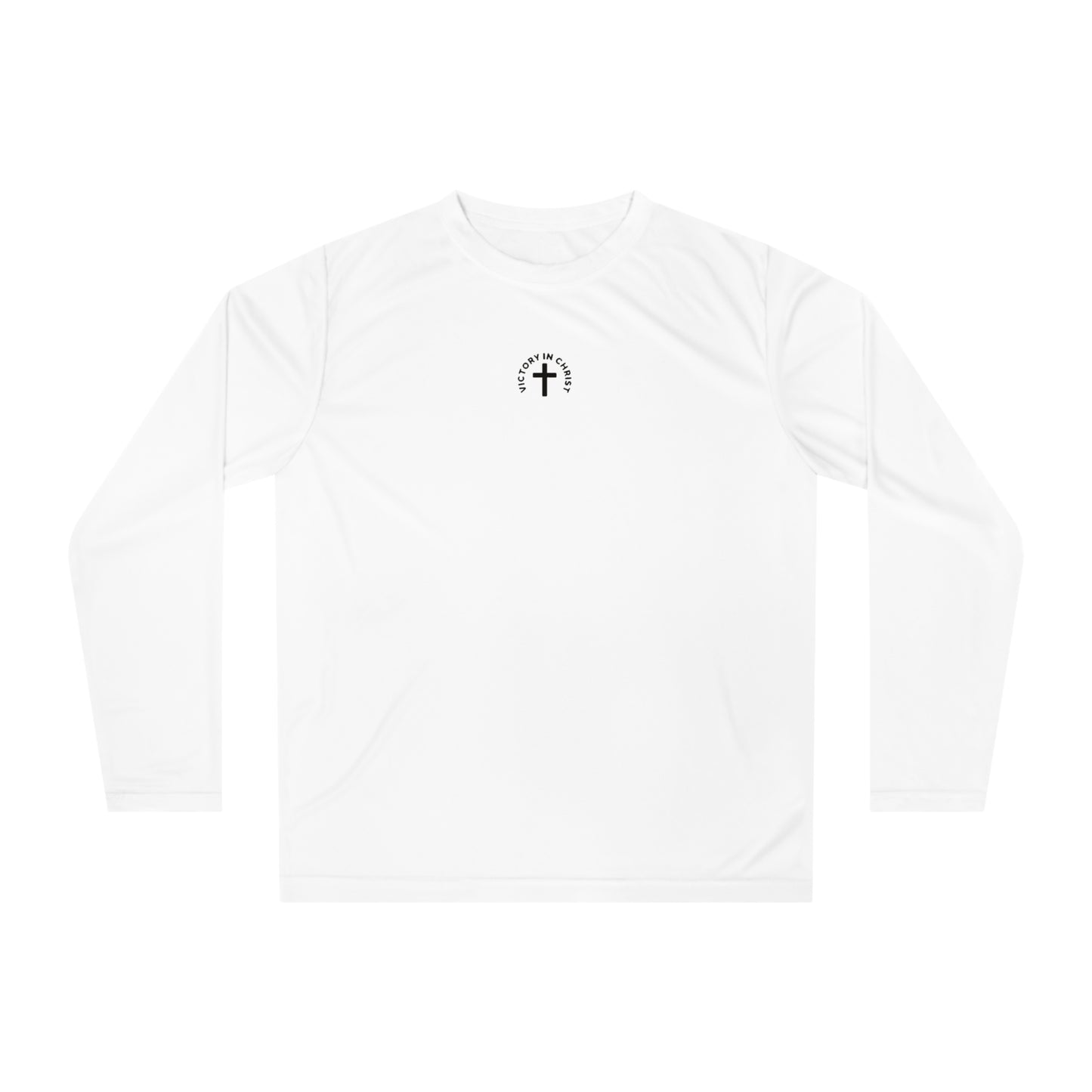 Victory in Christ Minimal Center Logo Unisex Performance Long Sleeve Shirt