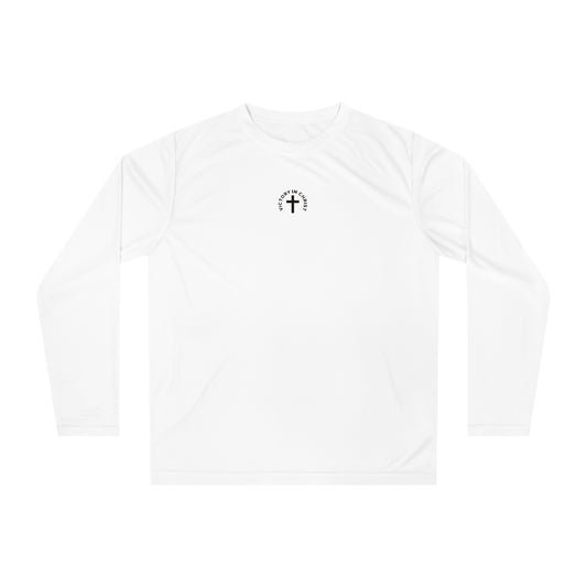 Victory in Christ Minimal Center Logo Unisex Performance Long Sleeve Shirt