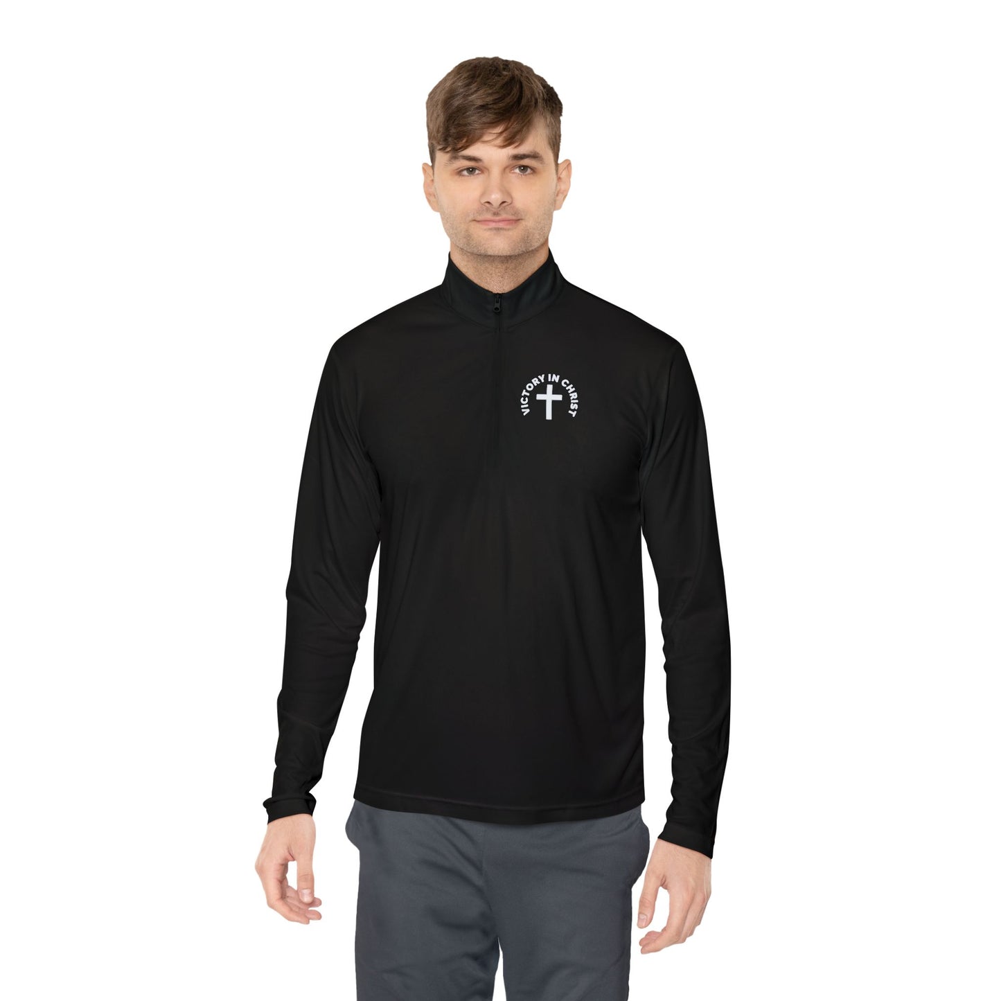 Unisex " Victory in Christ" Quarter-Zip Pullover - Stylish Comfort for Year-Round Adventures